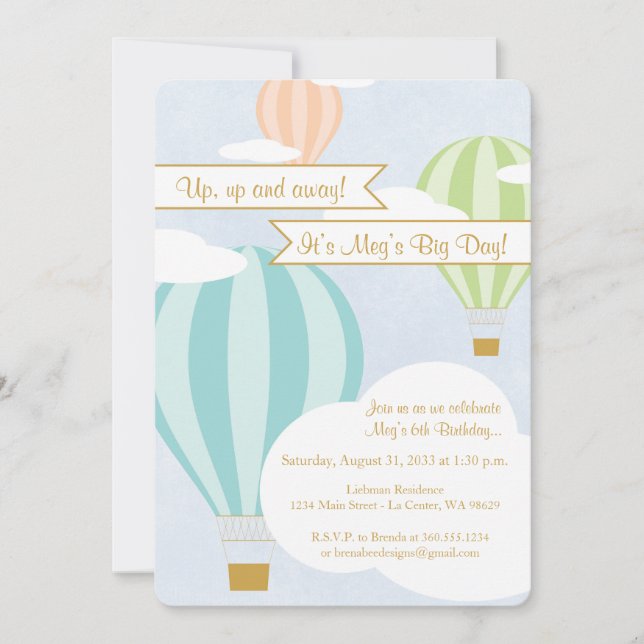 Hot Air Balloon Birthday Party Invitation (Front)
