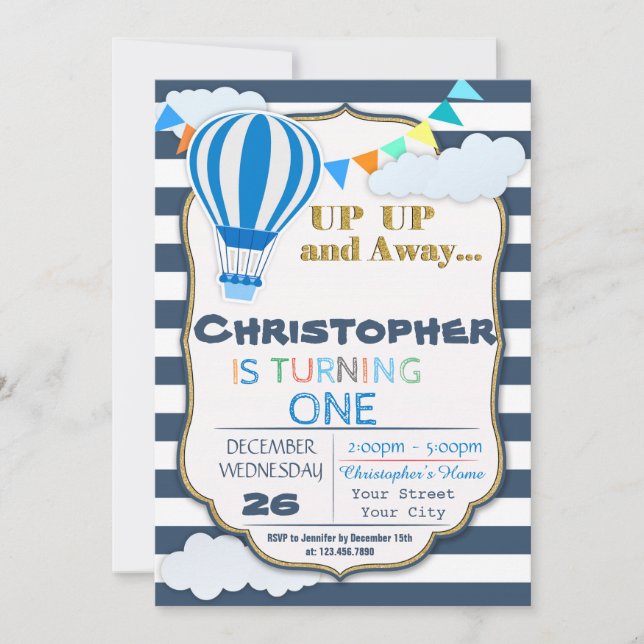 Hot Air Balloon Birthday Party Invitation (Front)