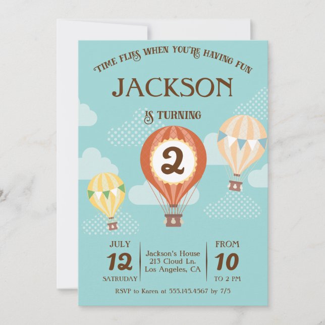 Hot Air Balloon Birthday Party Invitation (Front)