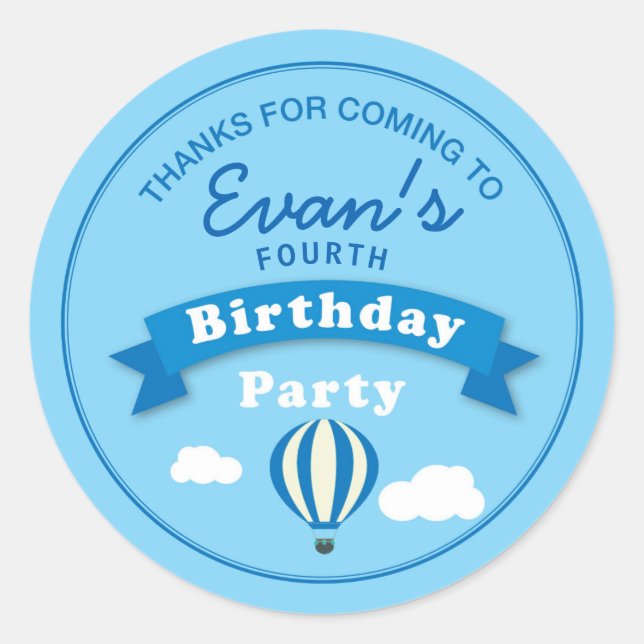 Hot Air Balloon Birthday Party Thank you Sticker (Front)