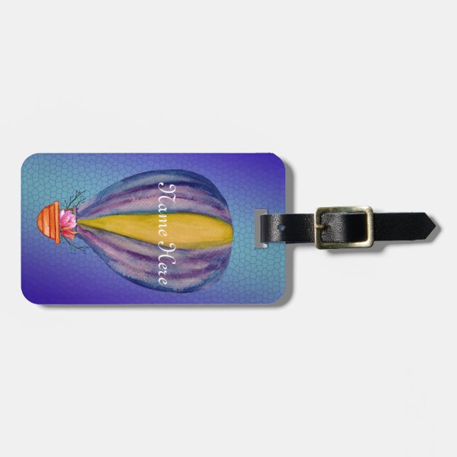 Hot Air Balloon Blue Background Custom Luggage Tag (Front Horizontal)