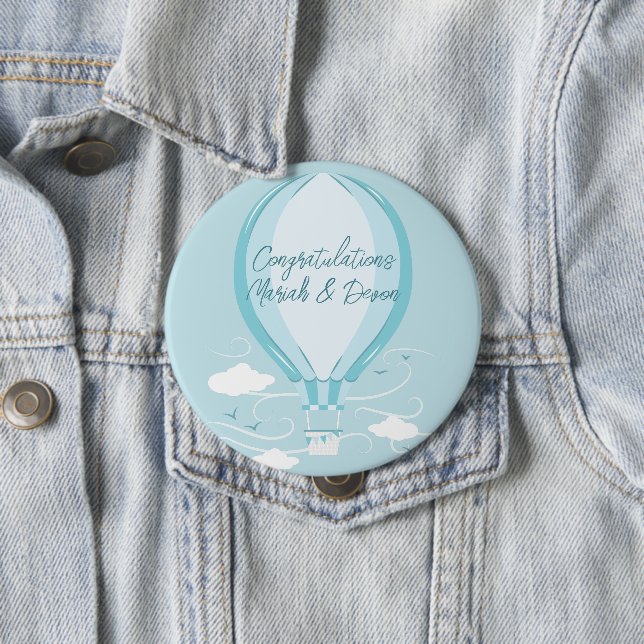 Hot Air Balloon Blue Boy 10 Cm Round Badge (In Situ)