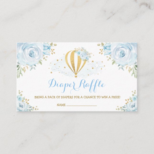 Hot Air Balloon Blue Gold Floral Diaper Raffle Enclosure Card (Front)