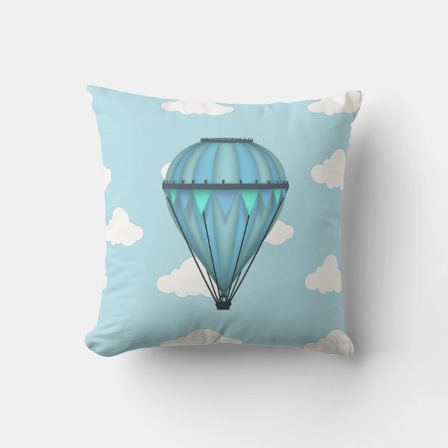 Hot Air Balloon  Blue Sky with Clouds Cushion (Front)