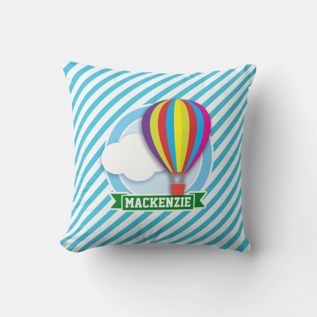 Hot Air Balloon; Blue & White Stripes Cushion (Front)
