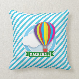 Hot Air Balloon; Blue & White Stripes Cushion