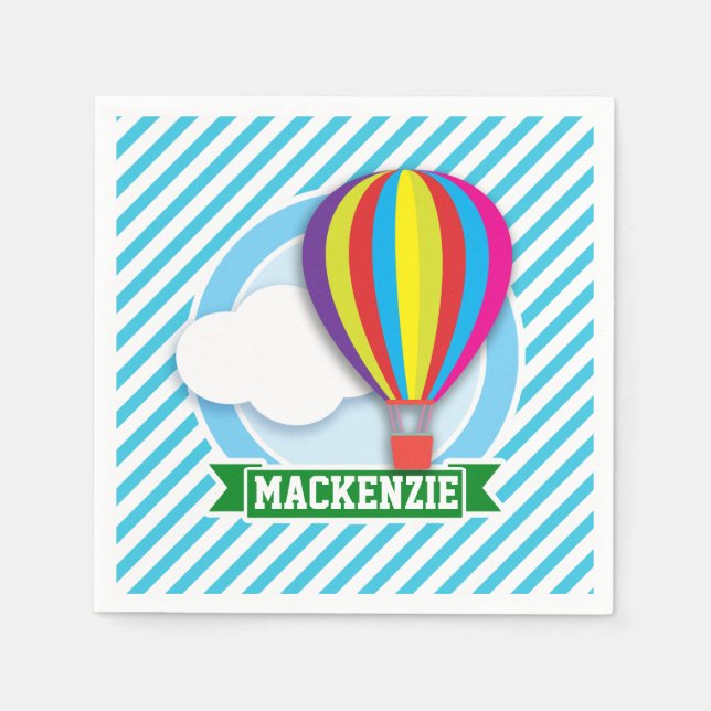 Hot Air Balloon; Blue & White Stripes Napkin (Front)