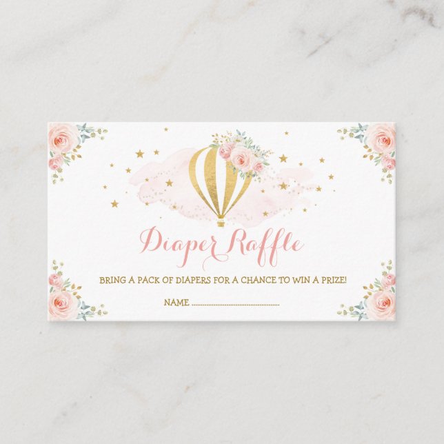 Hot Air Balloon Blush Floral Baby Diaper Raffle Enclosure Card (Front)