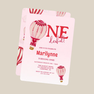 Hot Air Balloon Bold Red 1st Birthday Invitation