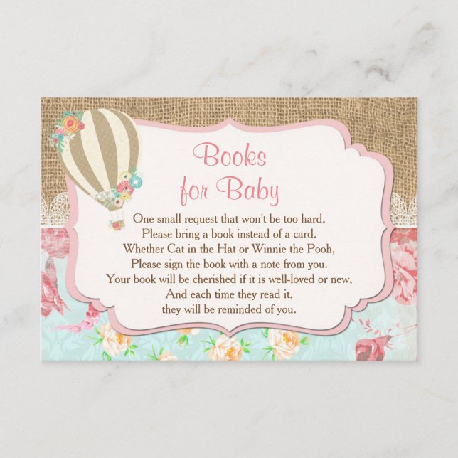 hot air balloon Books for baby bring a book insert (Front)