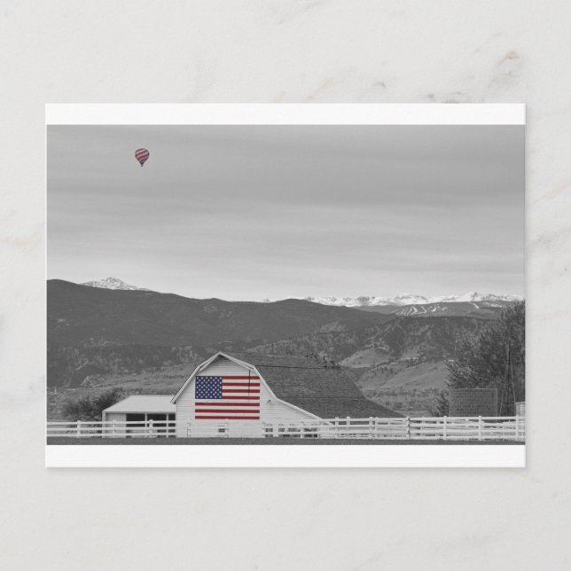 Hot Air Balloon Boulder Flag Barn and Eldora BWSC Postcard (Front)