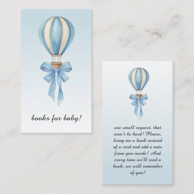 Hot Air Balloon Boy Baby Shower Books for Baby Enclosure Card (Front/Back)