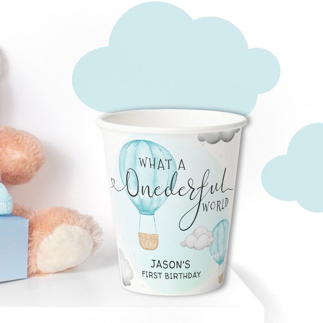 Hot Air Balloon Boys 1st Birthday Party Paper Cups (Creator Uploaded)