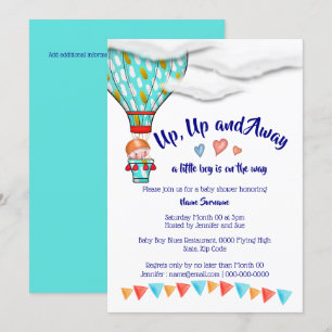 Hot air balloon boys baby shower cute travel party invitation