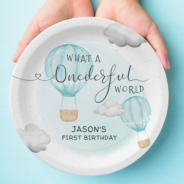 Hot Air Balloon Boys First Birthday Paper Plate (Creator Uploaded)