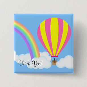 Hot Air Balloon Button - Blue Background