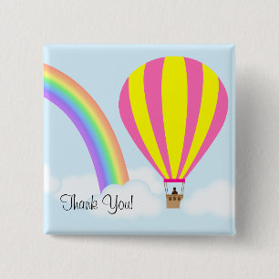 Hot Air Balloon Button - Light Blue Background