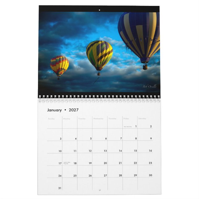 Hot Air Balloon Calendar (Jan 2027)