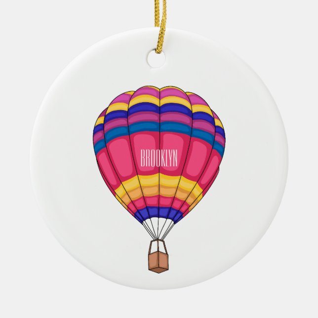 Hot air balloon cartoon illustration ceramic ornament (Front)