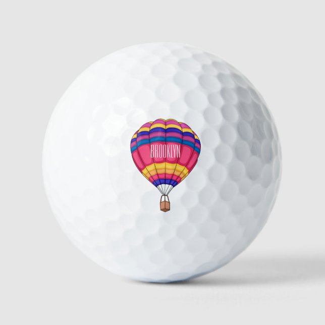 Hot air balloon cartoon illustration golf balls (Front)