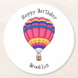 Hot air balloon cartoon illustration round paper coaster