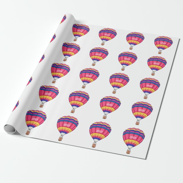 Hot air balloon cartoon illustration wrapping paper (Unrolled)