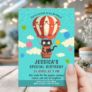 Hot Air Balloon Cat Birthday Invite