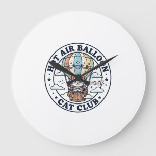Hot Air Balloon Cat Cute Cat T-Shirt Design - Hot Large Clock