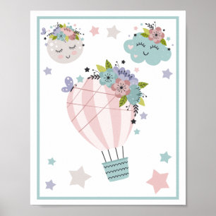 Hot Air Balloon Cloud, Rainbow, Moon Art Print Set
