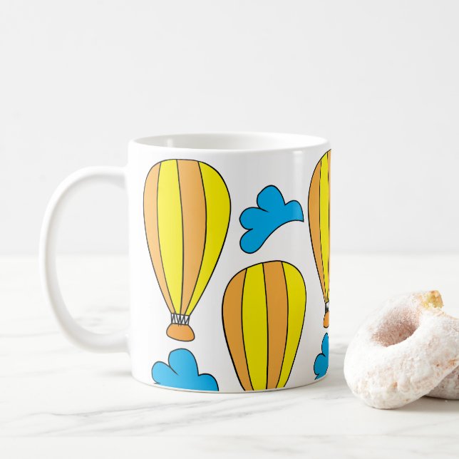 Hot Air Balloon Clouds Hot Air Balloon Coffee Mug (With Donut)
