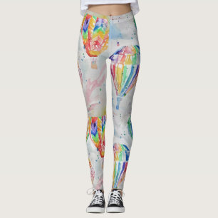 Hot Air Balloon colorful Watercolor Painting Art Leggings