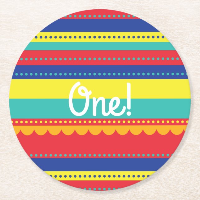 Hot Air Balloon Colourful Birthday Party Round Paper Coaster (Front)