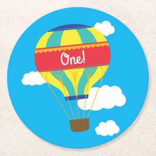 Hot Air Balloon Colourful Birthday Party Round Paper Coaster