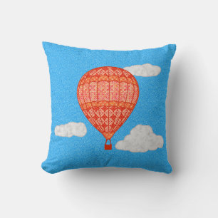 Hot Air Balloon, Coral Orange Against a Blue Sky Cushion