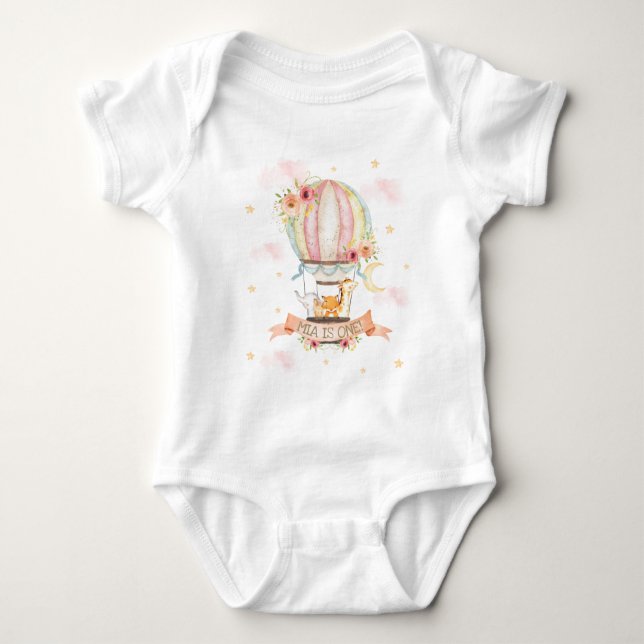 Hot Air Balloon Cute Animals 1st Birthday Outfit   Baby Bodysuit (Front)