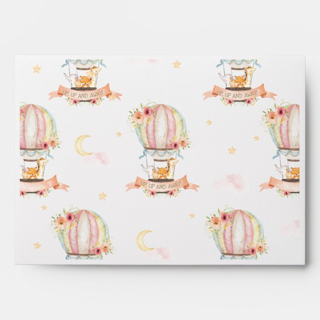 Hot Air Balloon Cute Animals Baby Shower Birthday Envelope (Front)