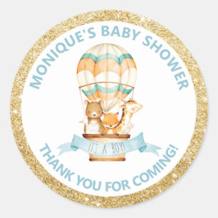 Hot Air Balloon Cute Animals Baby Shower Thank You Classic Round Sticker