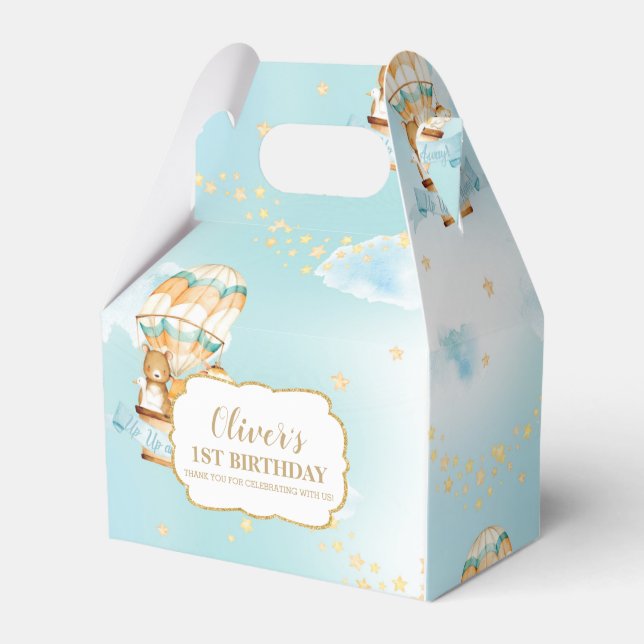 Hot Air Balloon Cute Animals Boy Birthday Party  Favour Box (Front Side)