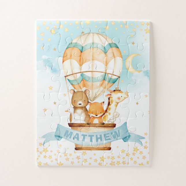 Hot Air Balloon Cute Animals Personalized Jigsaw Puzzle (Vertical)