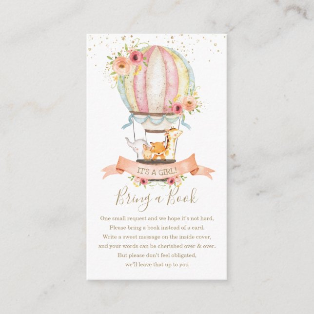 Hot Air Balloon Cute Baby Animals Bring a Book Enclosure Card (Front)