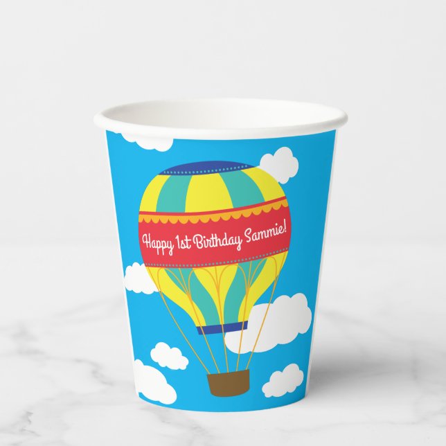 Hot Air Balloon Cute Colourful 1st Birthday Kids Paper Cups (Front)
