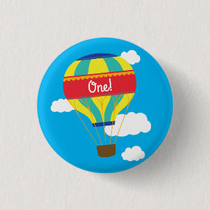 Hot Air Balloon Cute Colourful 1st Birthday Party 3 Cm Round Badge