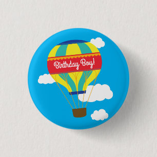 Hot Air Balloon Cute Colourful 1st Birthday Party 3 Cm Round Badge
