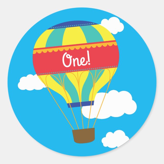 Hot Air Balloon Cute Colourful 1st Birthday Party Classic Round Sticker (Front)