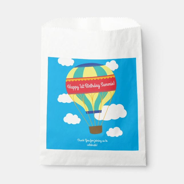 Hot Air Balloon Cute Colourful 1st Birthday Party Favour Bag (Front)