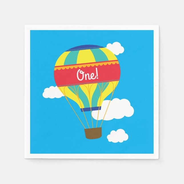 Hot Air Balloon Cute Colourful 1st Birthday Party Napkin (Front)