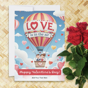 Hot Air Balloon Cute Valentine's Day Custom Holiday Card