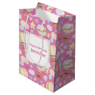 Hot Air Balloon Cute Watercolor Pattern Birthday Medium Gift Bag