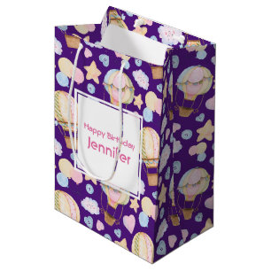 Hot Air Balloon Cute Watercolor Pattern Birthday Medium Gift Bag