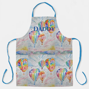 Hot Air Balloon Daddy colorful Watercolor Apron